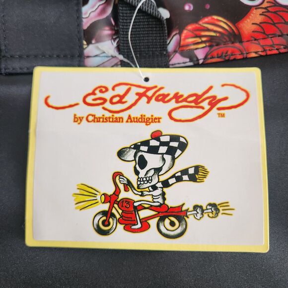NEW Y2K Ed Hardy Christian Audigier Messenger Crossbody Bag Black Skulls VINTAGE - Picture 7 of 16